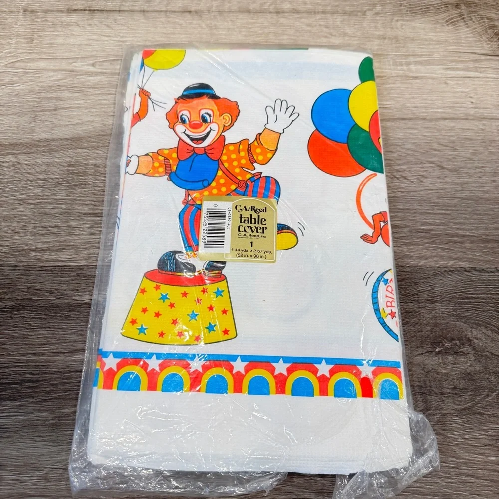 Vintage C.A. Reed Colorful Circus Clown Party Table Cover Disposable Tablecloth